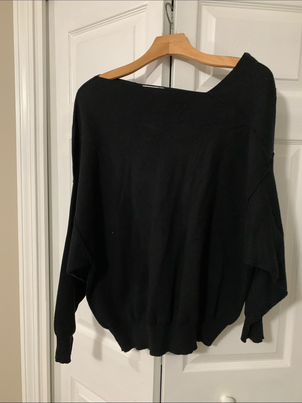 Black asymmetrical neckline Women's Sweater - Classic Luxe